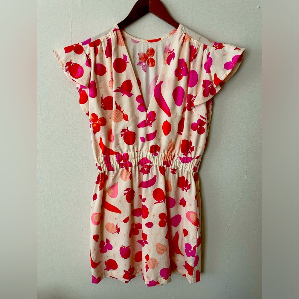 Colorful fruit tropical cotton minidress - small